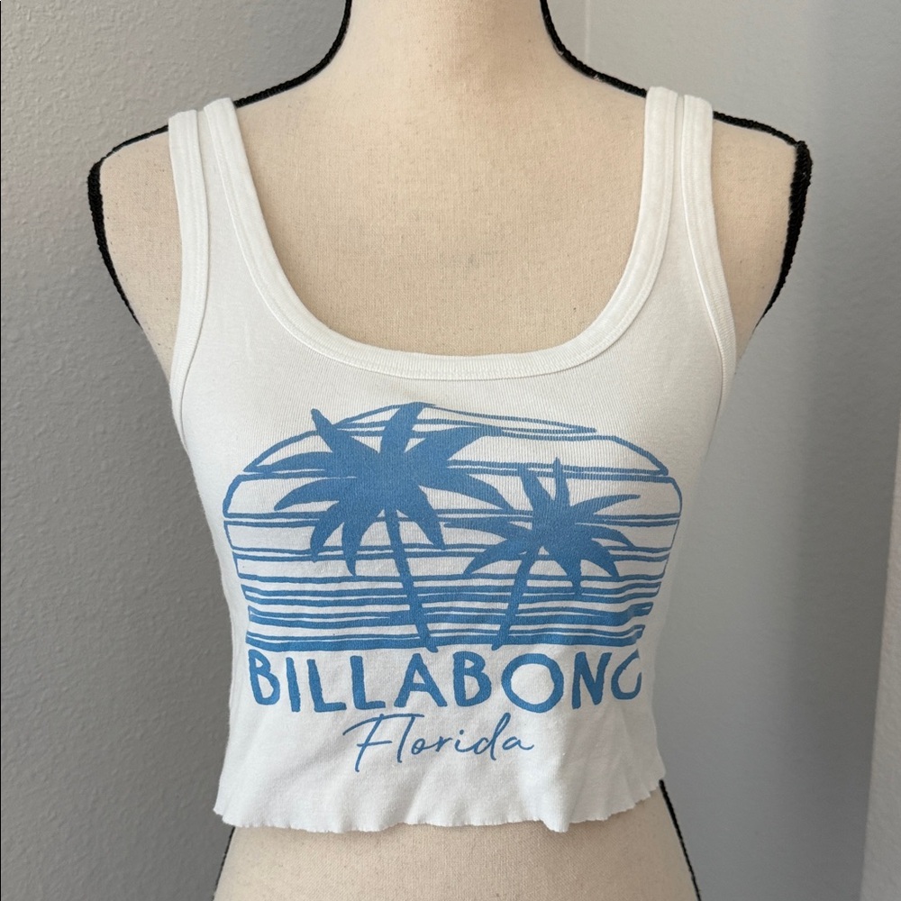 Billabong White and Blue Graphic Crop Top